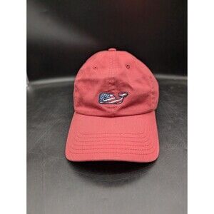 Vineyard Vines Mens Red Hat Baseball Cap Adjustable Whale American Flag USA